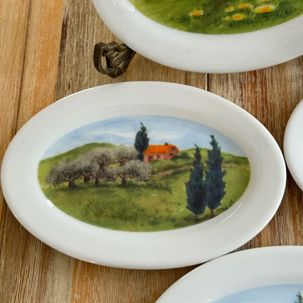 Vintage Susanne Riette Boston Warehouse Hand-Painted Tid Bit Plates Set of Four